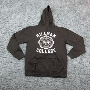 Hillman College Hoodie Mens Small Black Fleece Pullover Graphic Sweatshirt NWOT